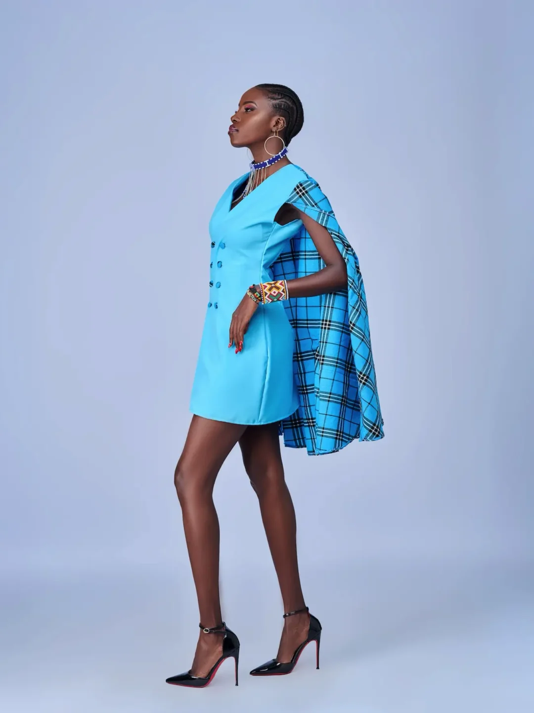Blazer Dress with a Maasai Shuka Cover-Up